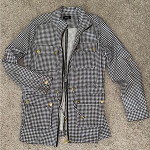 Premise Houndstooth Print with Gold Detail Zip-up Jacket